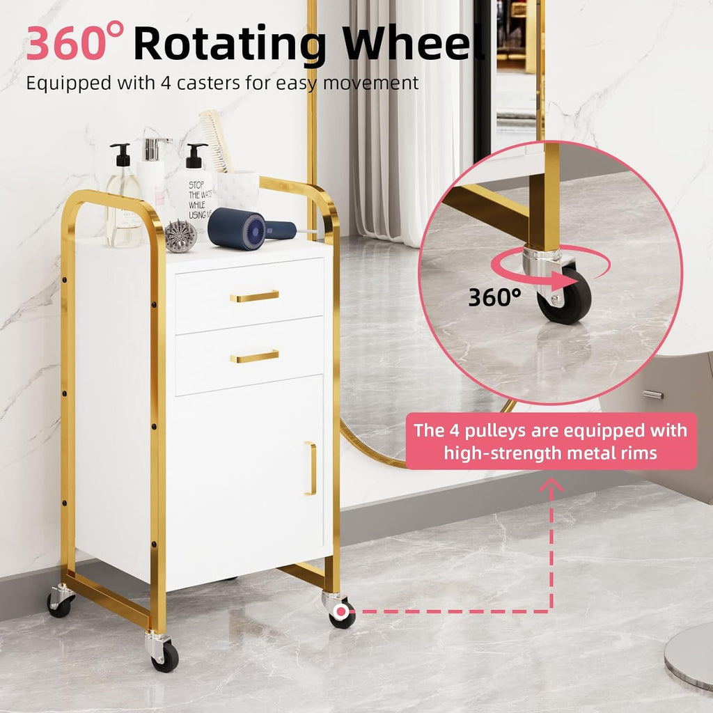 Salon Station for Hair Stylist, Rolling Salon Station Cart | Beauty Barber Station with 2 Drawer & Cabinet, Rolling