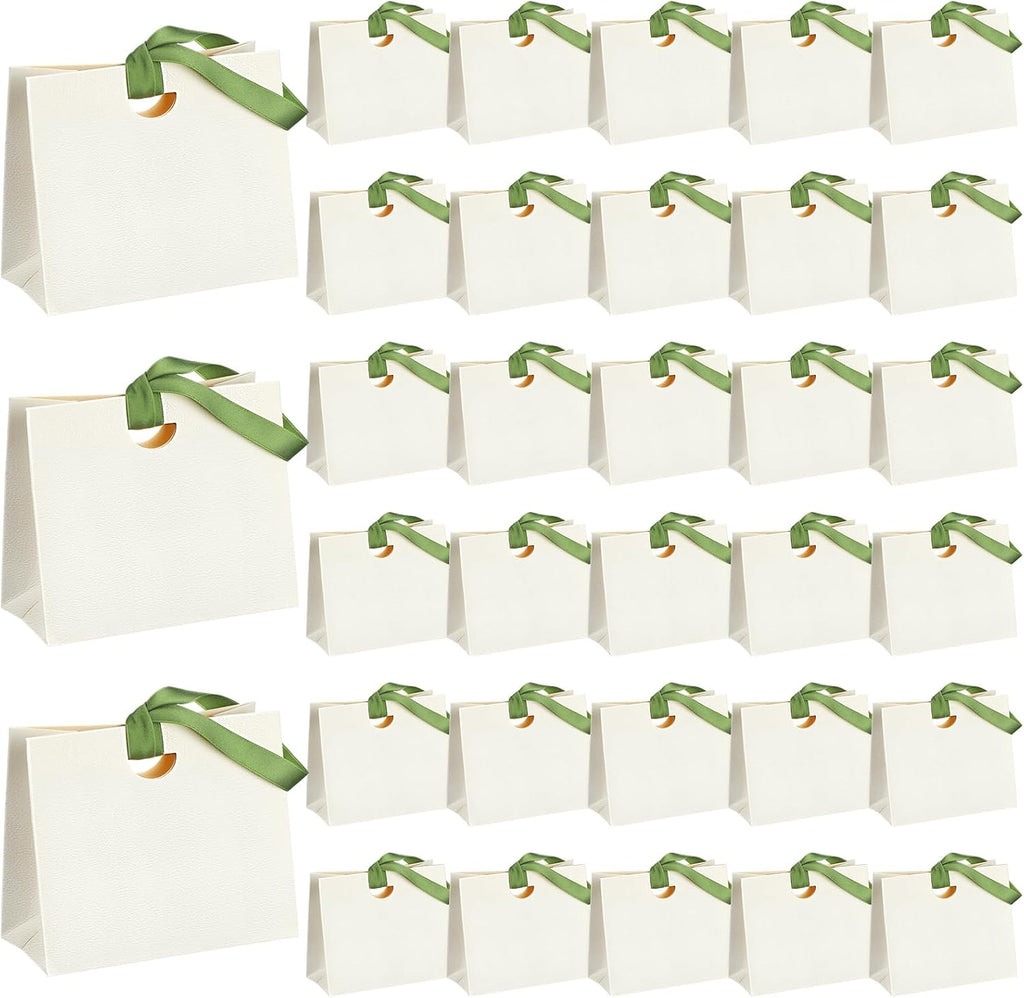 50 Pcs Paper Mini White Gift Bags with Ribbon Handle Bulk 6x5.7x3
