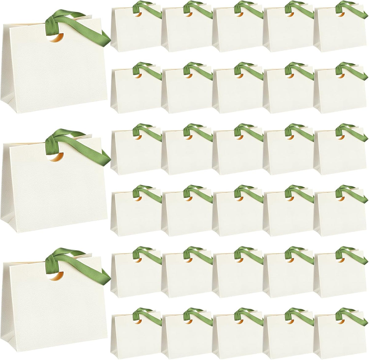 50 Pcs Paper Mini White Gift Bags with Ribbon Handle Bulk 6x5.7x3
