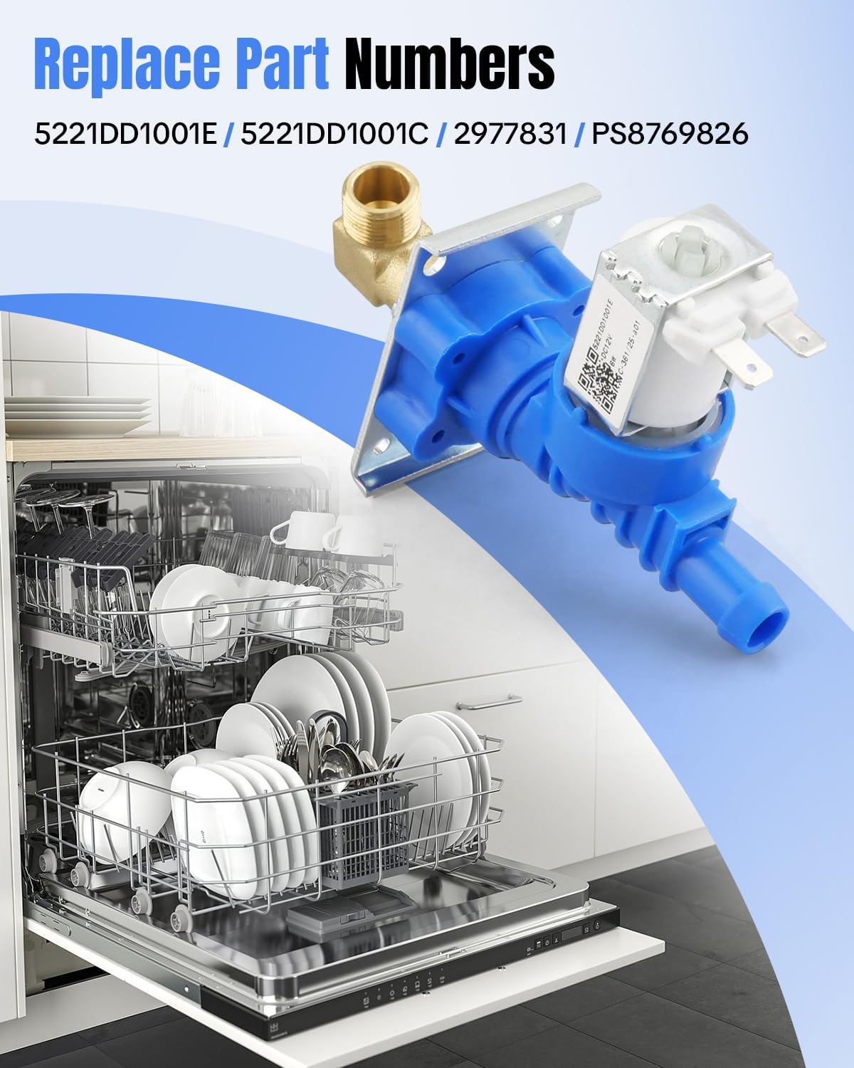 5221DD1001E Dishwasher Water Inlet Valve Fit for LG, Fit for Kenmore Dishwasher models Replaces 5221DD1001A, PS3527445, AP5810251, 3282910, AH3527445, EA3527445