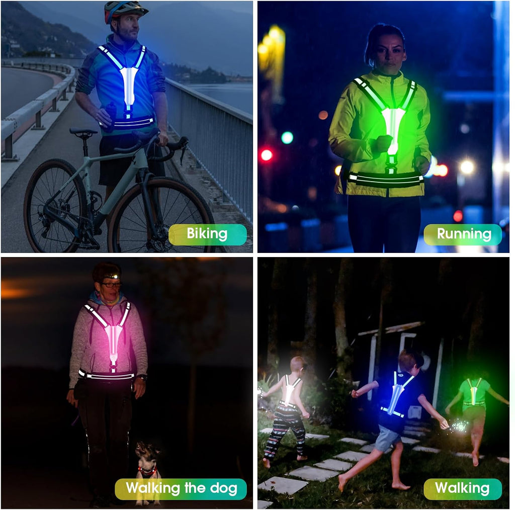 LED Reflective Running Vest with Phone Pouch, Light Gear for Night Cycling | Reflective Running Vest; Running Lights