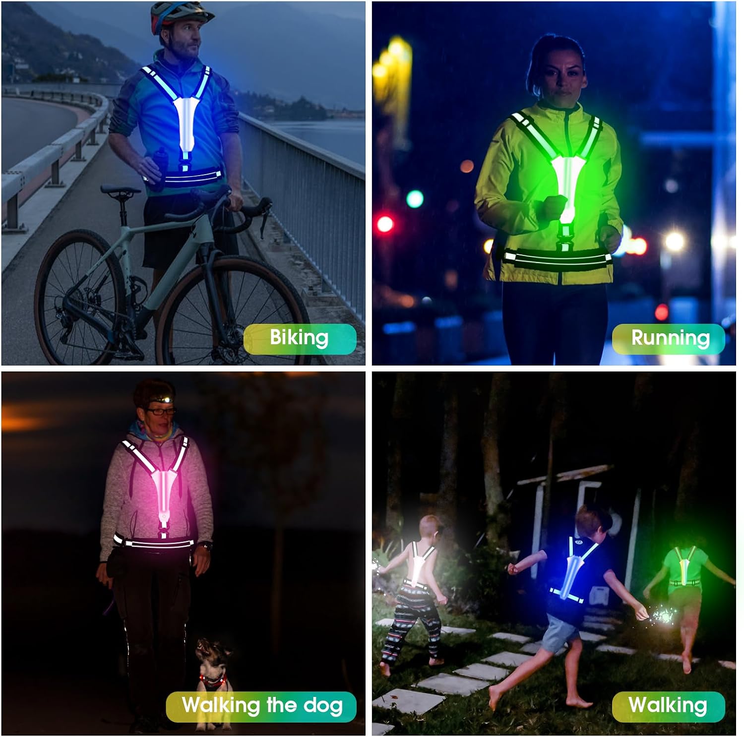 LED Reflective Running Vest with Phone Pouch, Light Gear for Night Cycling | Reflective Running Vest; Running Lights