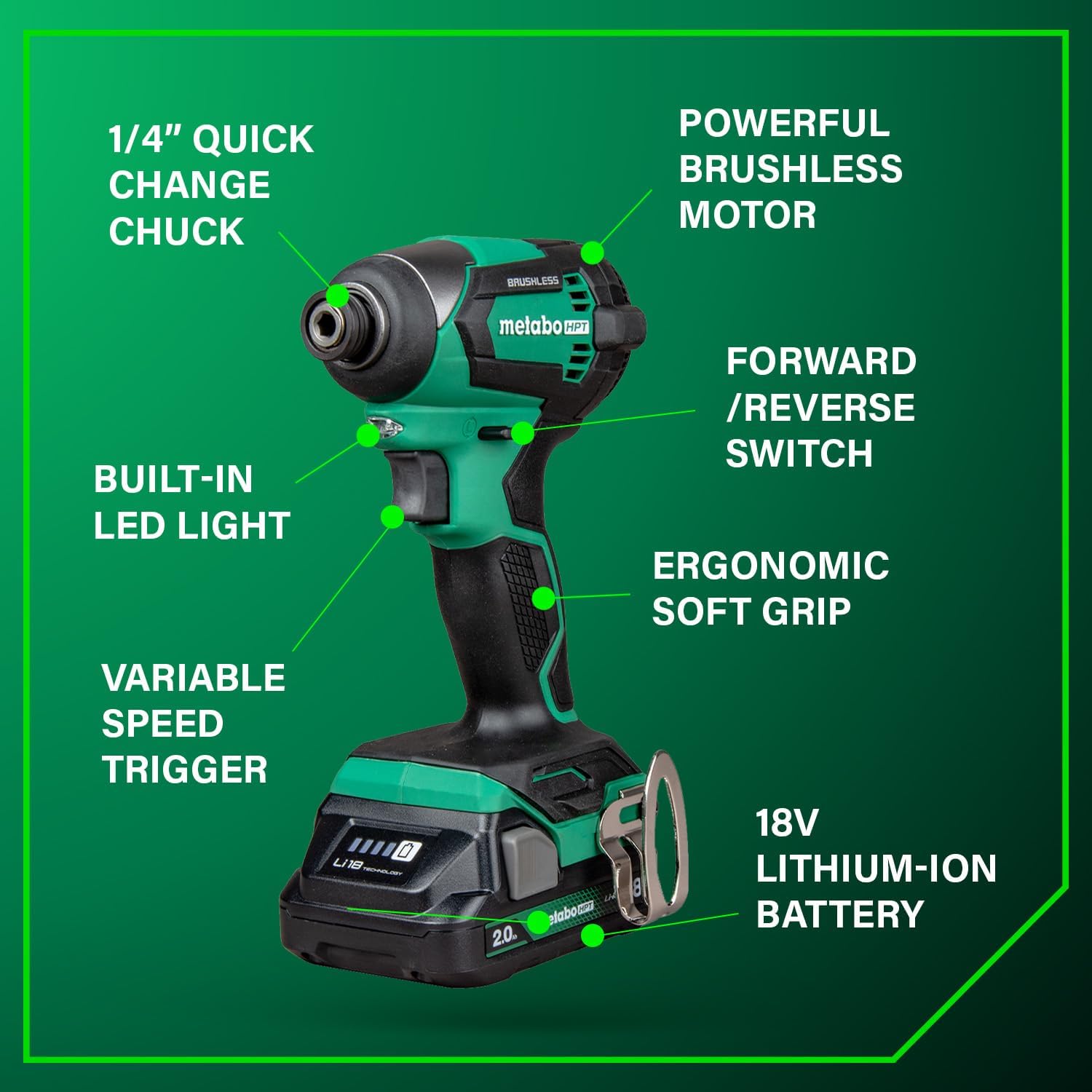 18V MultiVolt Cordless Brushless Driver Drill & Impact Driver Combo Kit, Power Tool Kit, 2 Lithium-Ion Metabo HPT