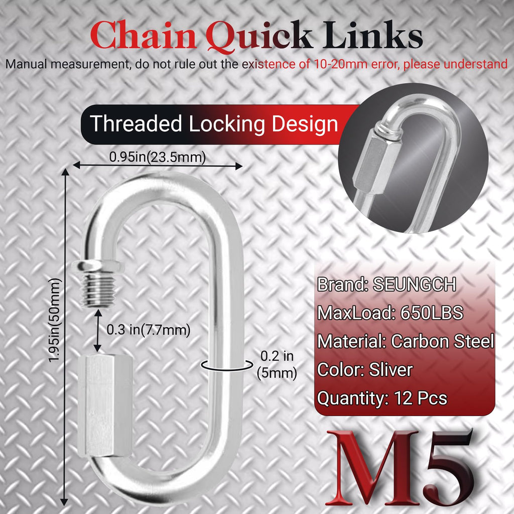 1.95IN Quick Link,Heavy Duty Locking Carabiner (12PCS,Silver)