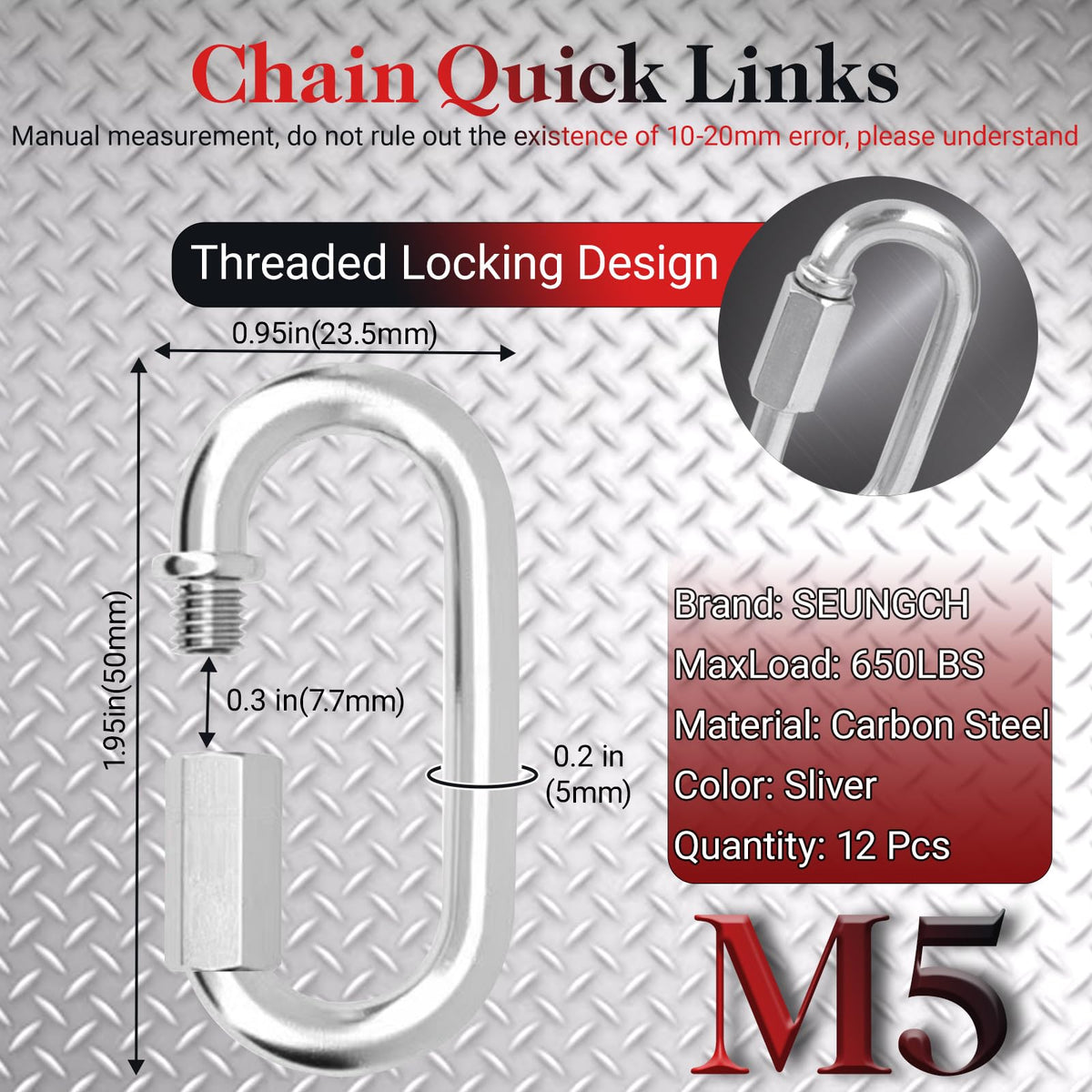 1.95IN Quick Link,Heavy Duty Locking Carabiner (12PCS,Silver)