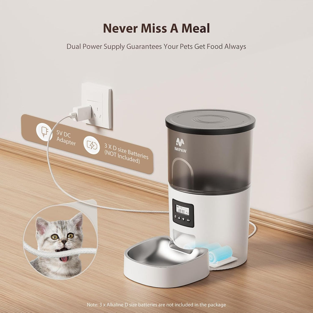 Automatic Cat Feeder, 3L Timed Pet Dry Food Dispenser with Clog-Free Design, Auto Feeder for Cats, 1-6 Meals Per Day