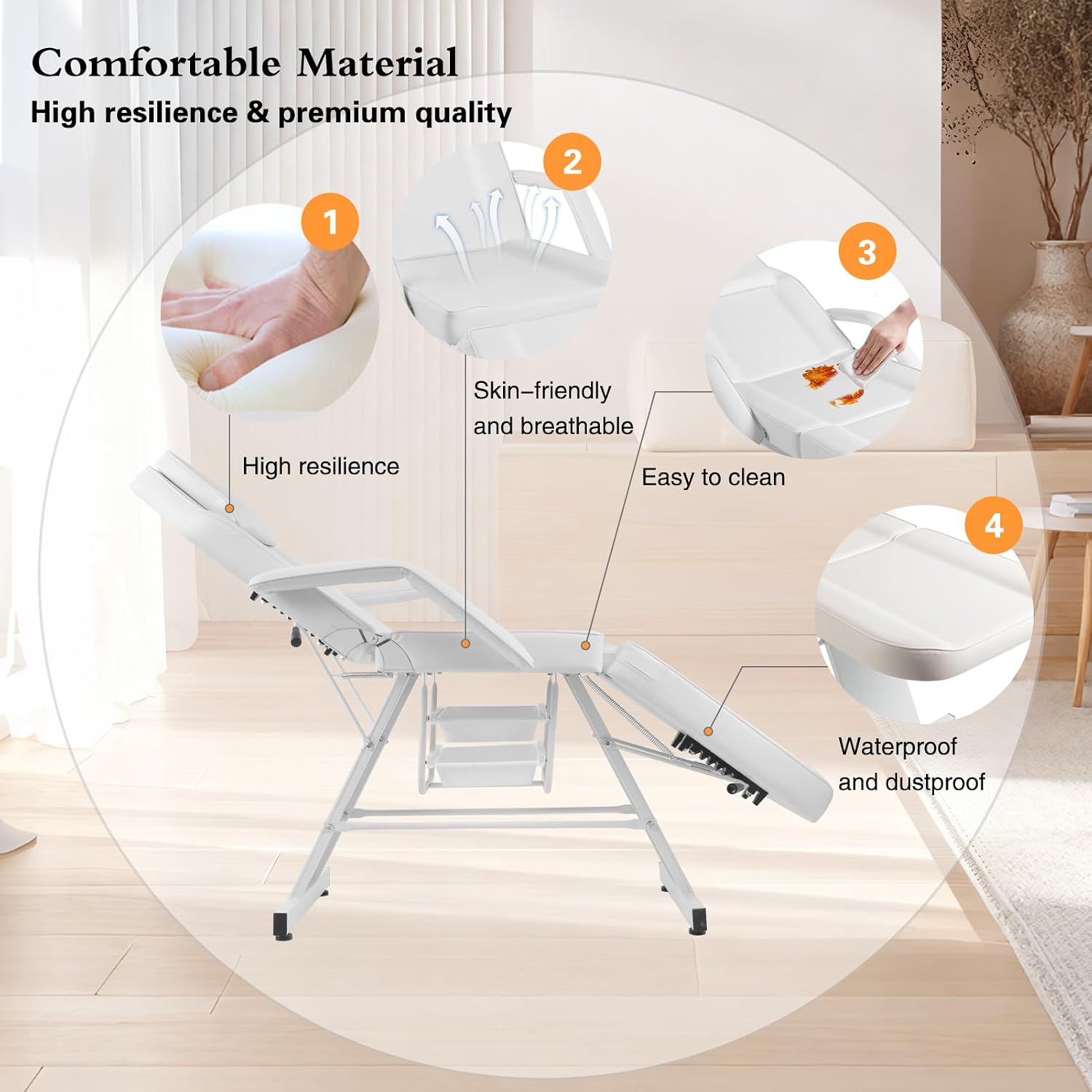 Facial Chair,73″ Tattoo Chair for Client,3-Section Adjustable Massage Table with Stool,Multipurpose Beauty Beds Salon