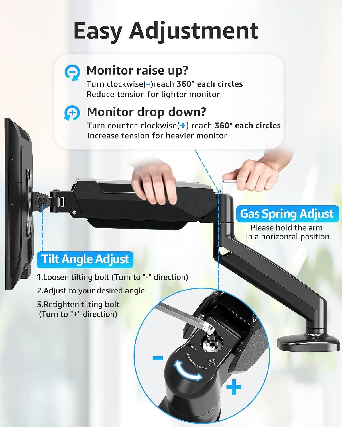 Single Monitor Desk Mount Holds Screen up to 32 inch, Height Adjustable Monitor Arm, Full Motion Computer Monitors