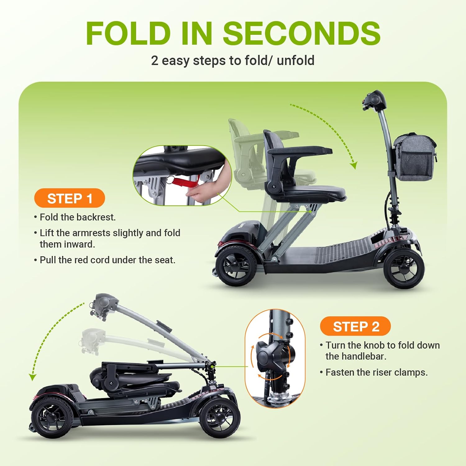 Folding Mobility Scooter for Seniors & Adults, Portable, 44Lbs