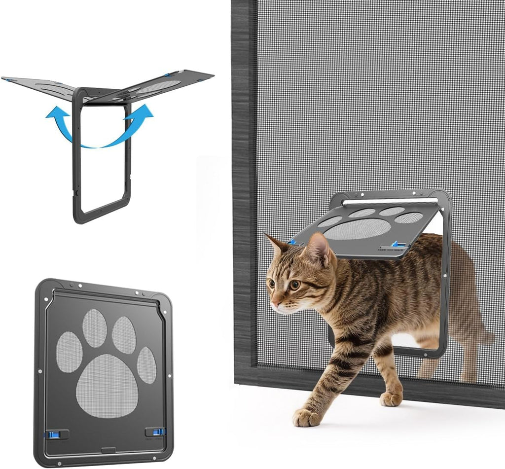 Dog Door for Screen Door, Pet Easy in & Out, Lockable Cat Screen Door with Magnetic Closing Flap Doggy Door for