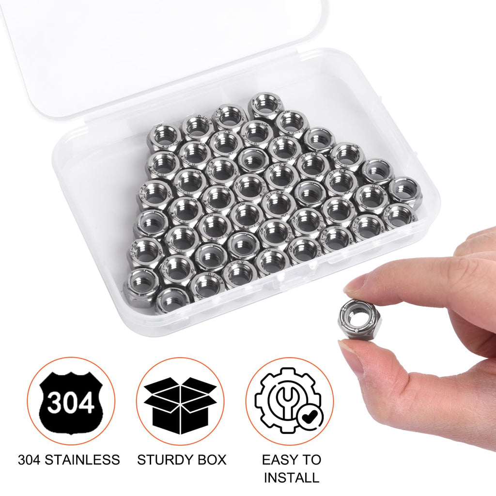 3/8"-16 Inch Lock Nuts -12Pack Nylon Insert Hex Locknuts,304 Stainless Steel,Plain Finish