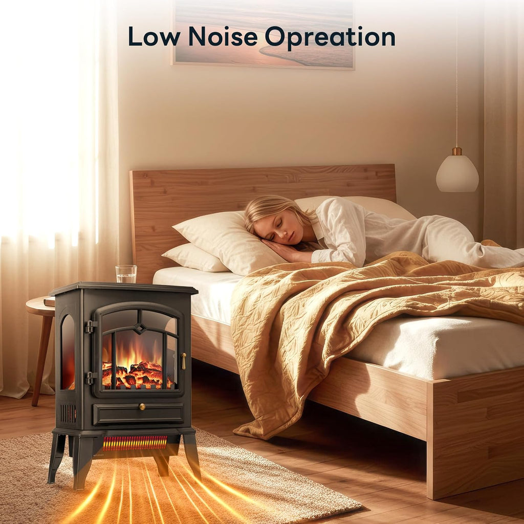 Electric Fireplace Stove with Dual Heat & Flame-Only Mode, 5100 BTU | 22 in, 1000W/1500W Settings for Fast Warmth