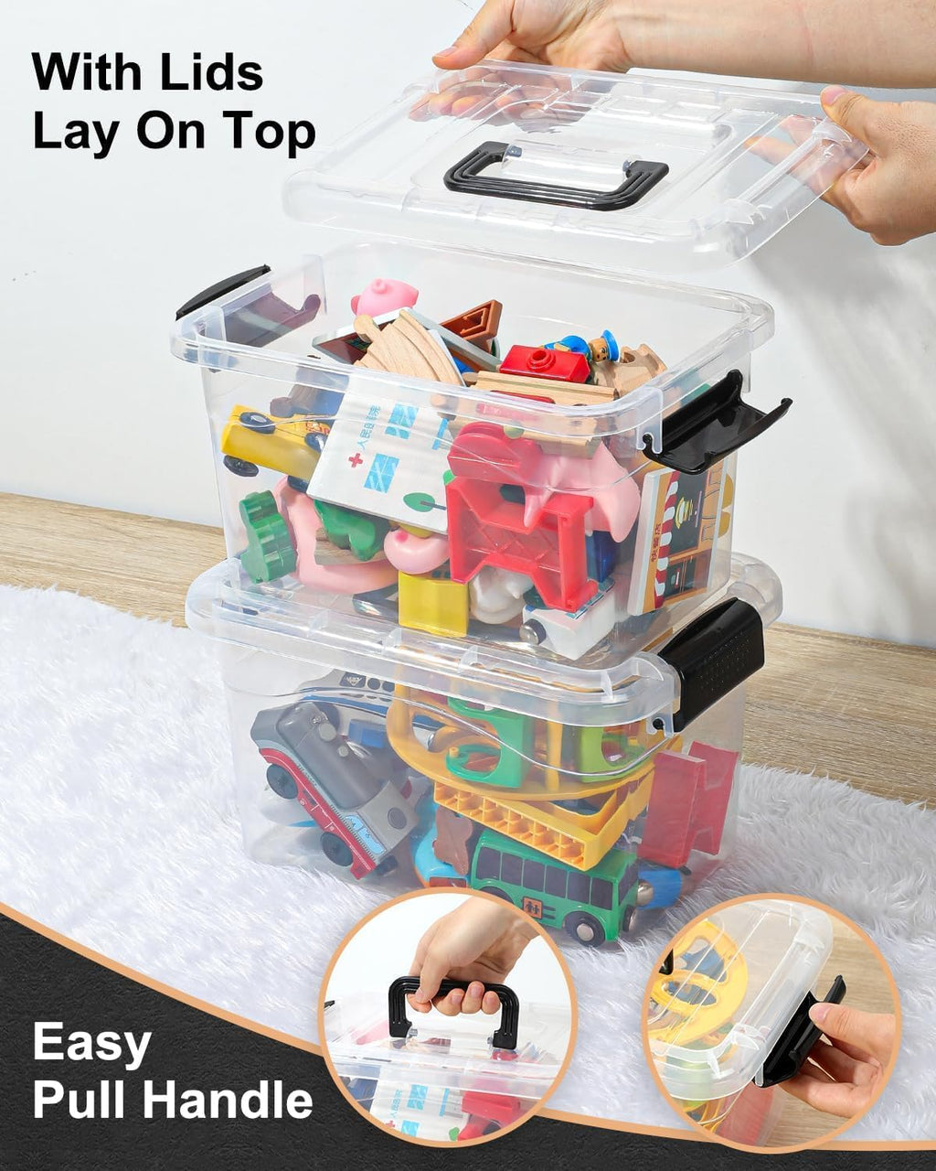 Plastic Storage Bins with Lids 6 Packs, 7 Quart Storage Organizer Bins with Buckle-Up Latches and Handle, Stackable