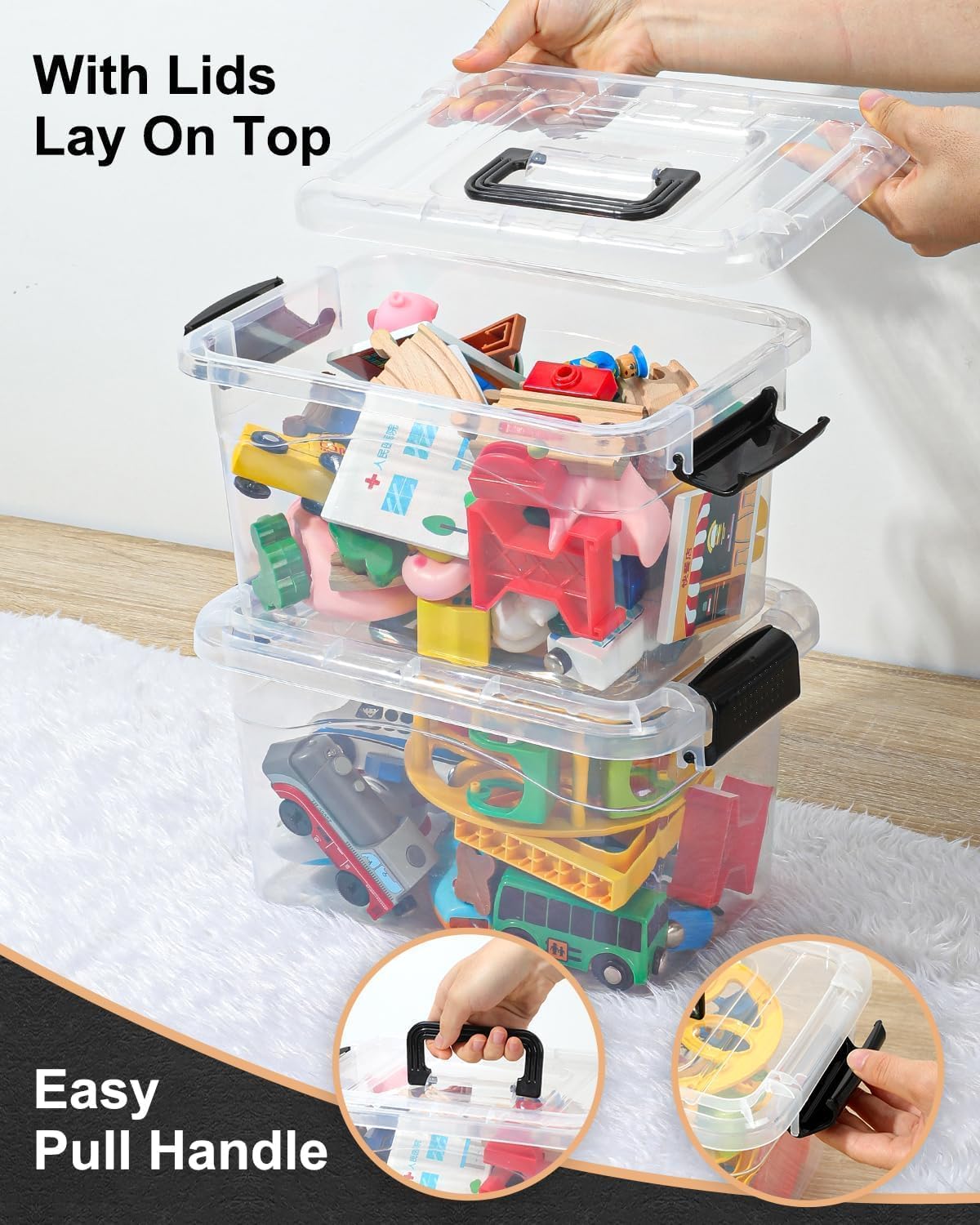 Plastic Storage Bins with Lids 6 Packs, 7 Quart Storage Organizer Bins with Buckle-Up Latches and Handle, Stackable