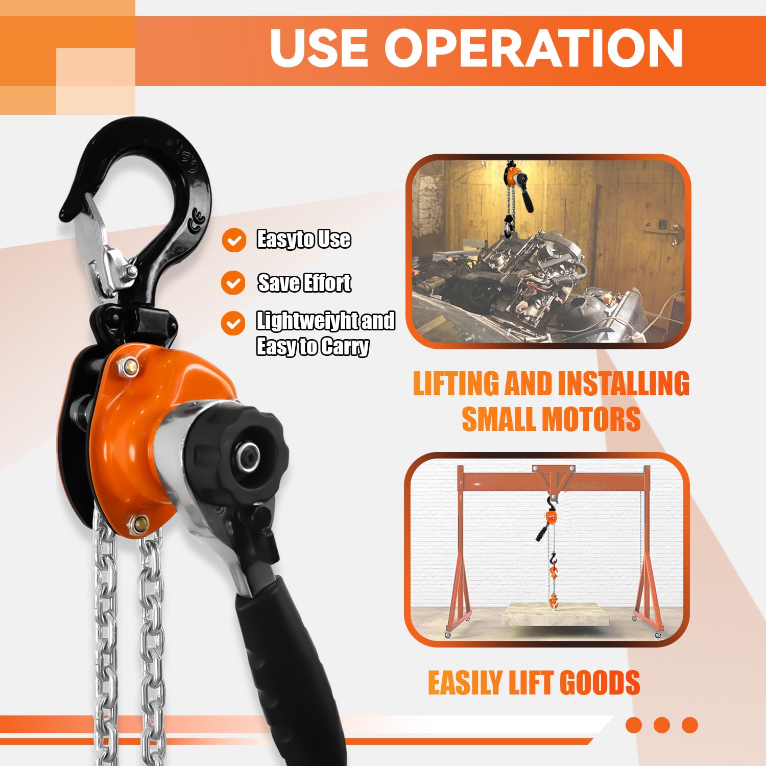 Mini Lever Chain Hoist 1/4 Ton - 550lbs Capacity, 10ft Lift, Safety Hooks - Portable Manual Hoist for Garages