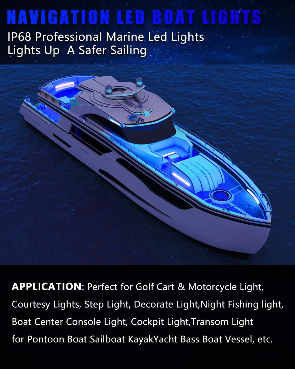 YM E-Bright Waterproof Marine LED Strip Lights, 24in 72SMD 12V Blue 4 Pack