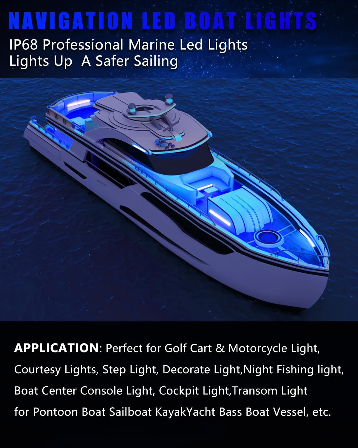 YM E-Bright Waterproof Marine LED Strip Lights, 24in 72SMD 12V Blue 4 Pack