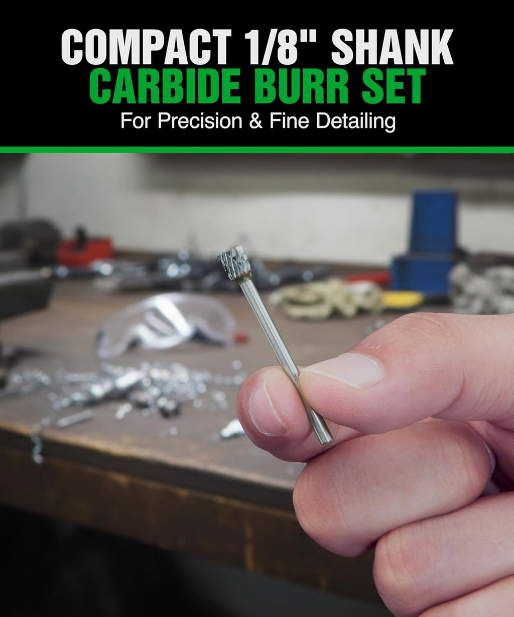 1/8 In Carbide Burr Set 20-Pc Double Cut Die Grinder Bits for Metal