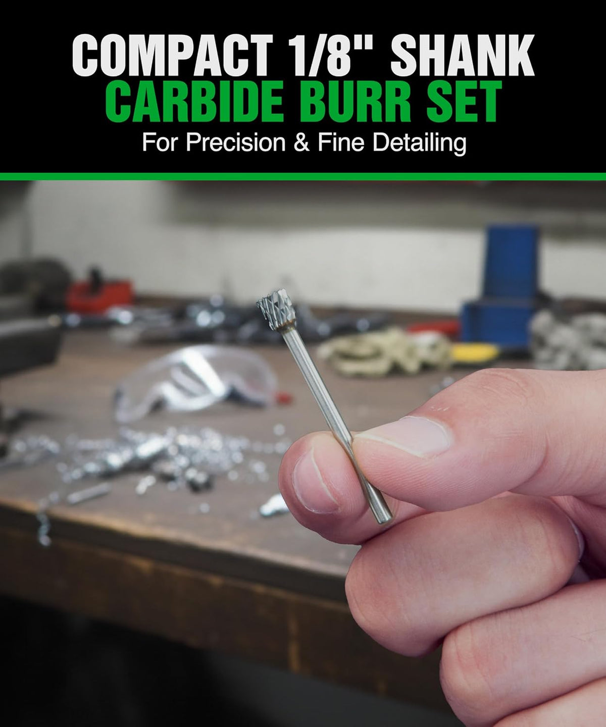 1/8 In Carbide Burr Set 10-Pc Double Cut Die Grinder Bits for Metal