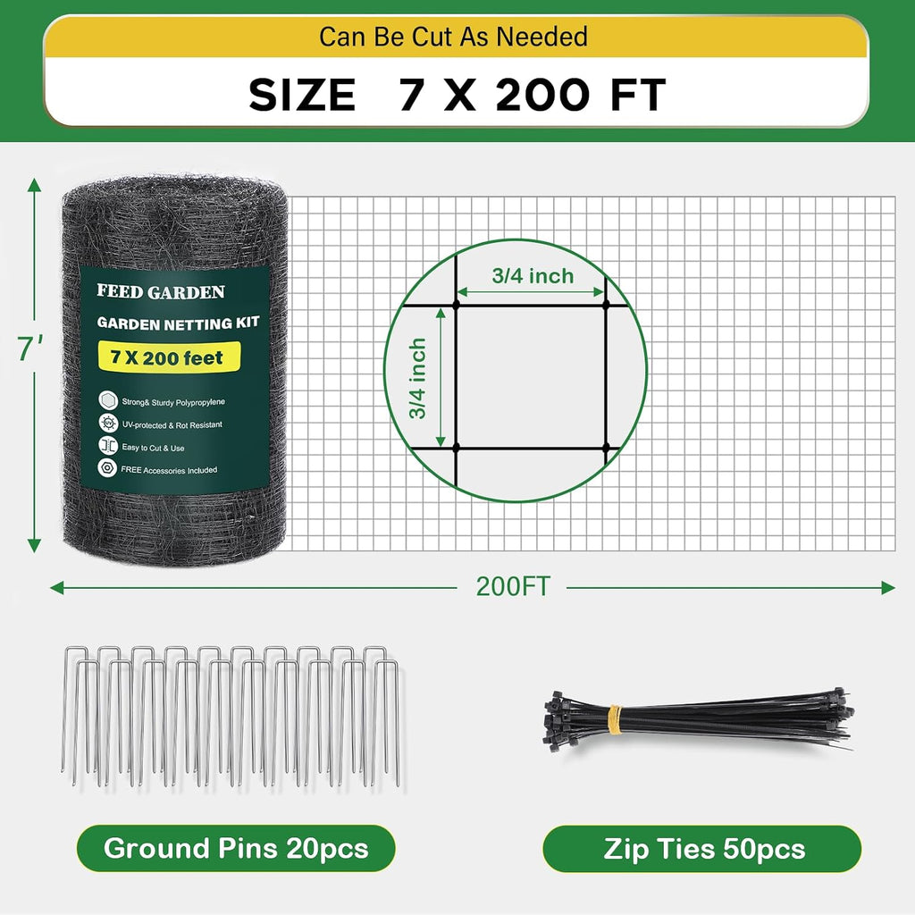 Deer Netting Deer Fence Netting, 7 x 200 Feet for Garden Protection Reusable Protective for Plants Fruit Trees