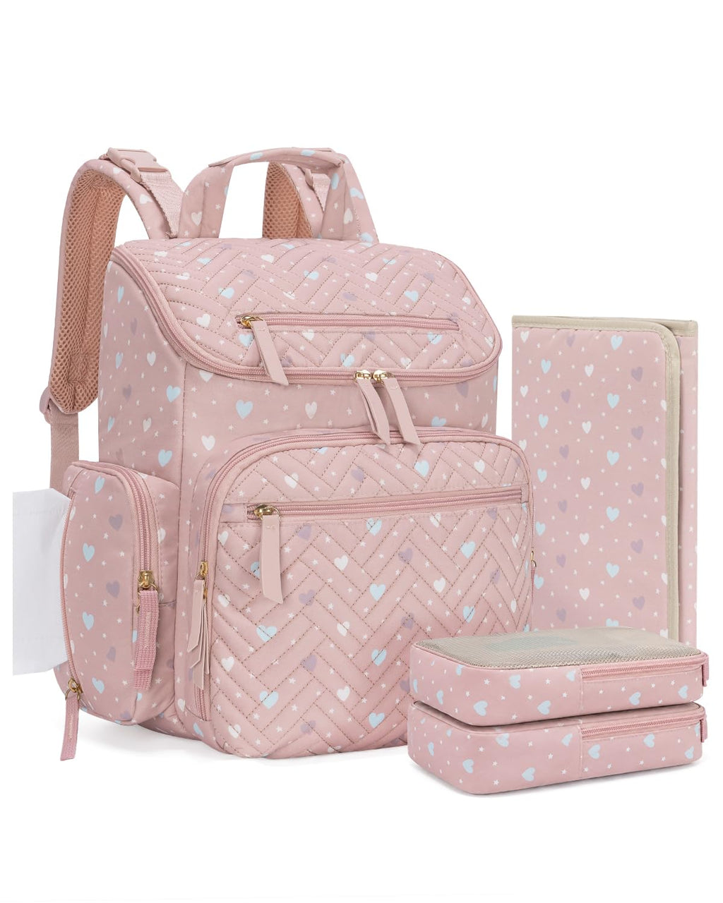 Diaper Bag Backpack with Changing Pad and Insulated Pockets, Heart