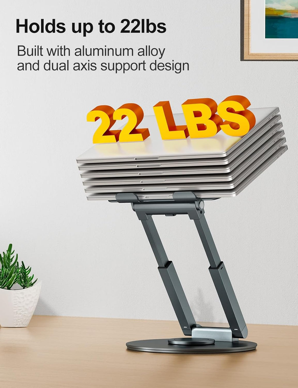 Telescopic Laptop Stand for Desk with 360° Swivel Base, Sit to Stand, Height Adjustable, Portable Riser Holder for