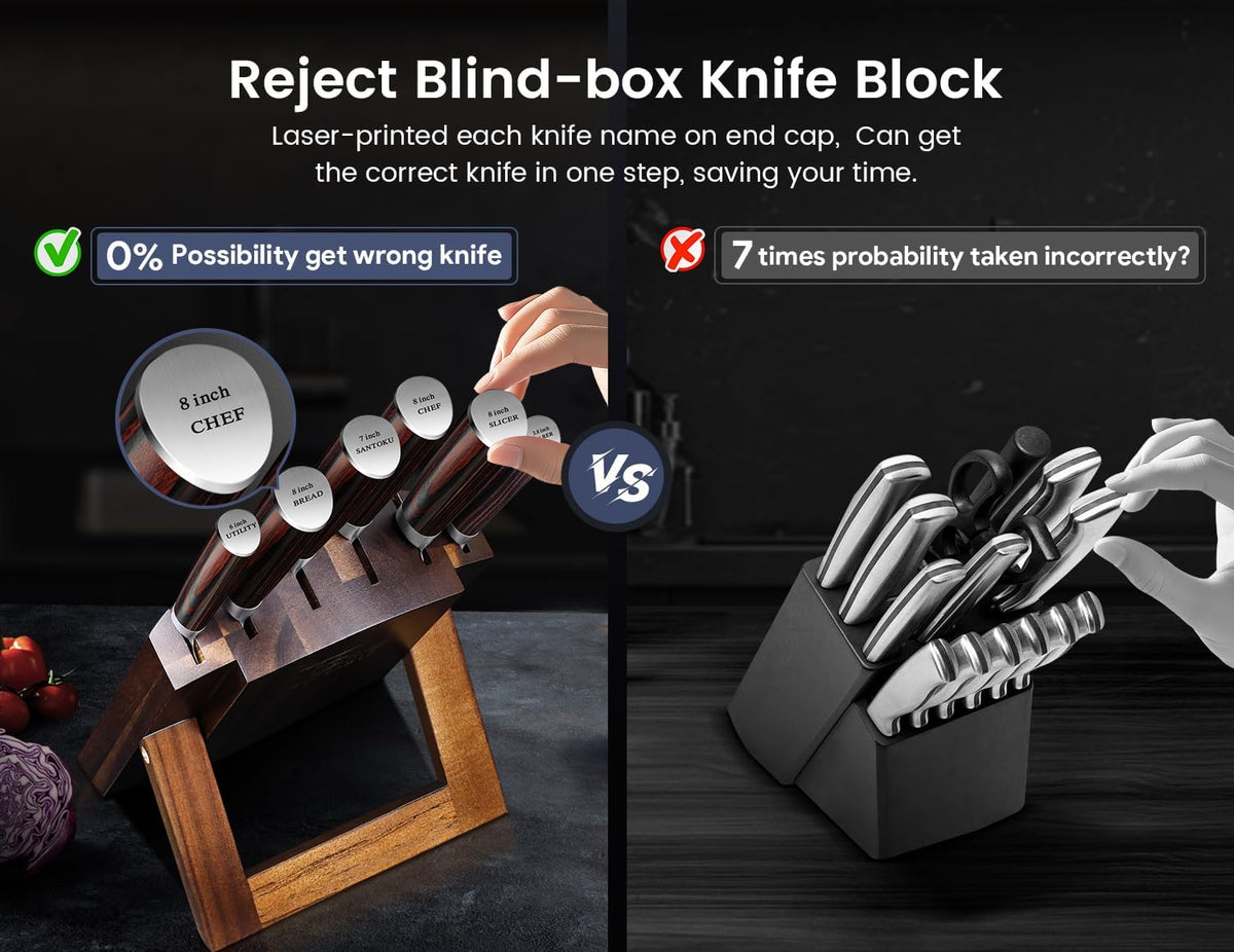 2026 Upgrade Kitchen Knife Set, Foldable Magnetic Acacia Wood Block