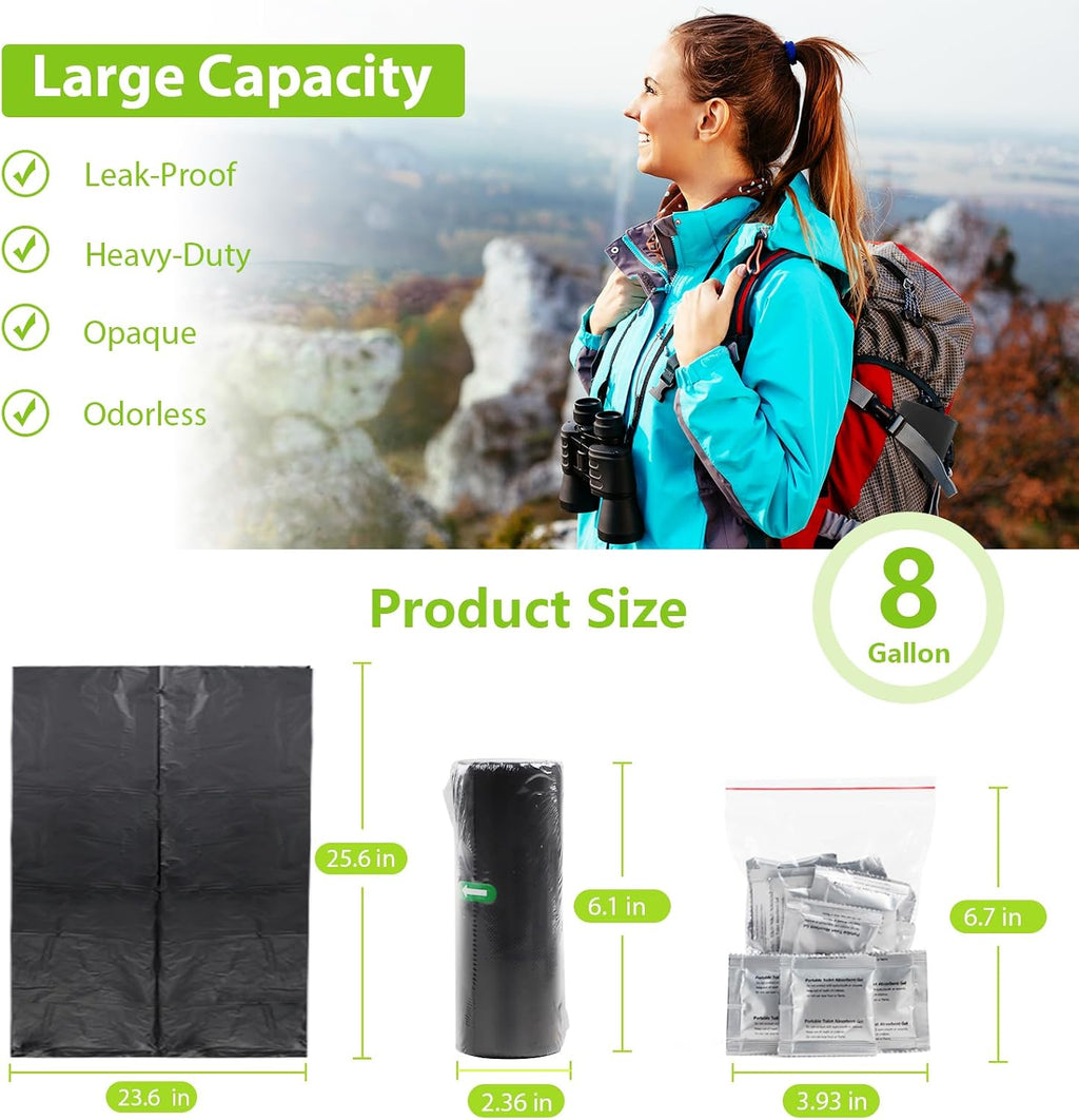 Portable Camping Toilet Bags and Poo Gel Set, HDPE Material, 40 Pack | Porta Potty Bags, Leak-Proof Design, Thickened