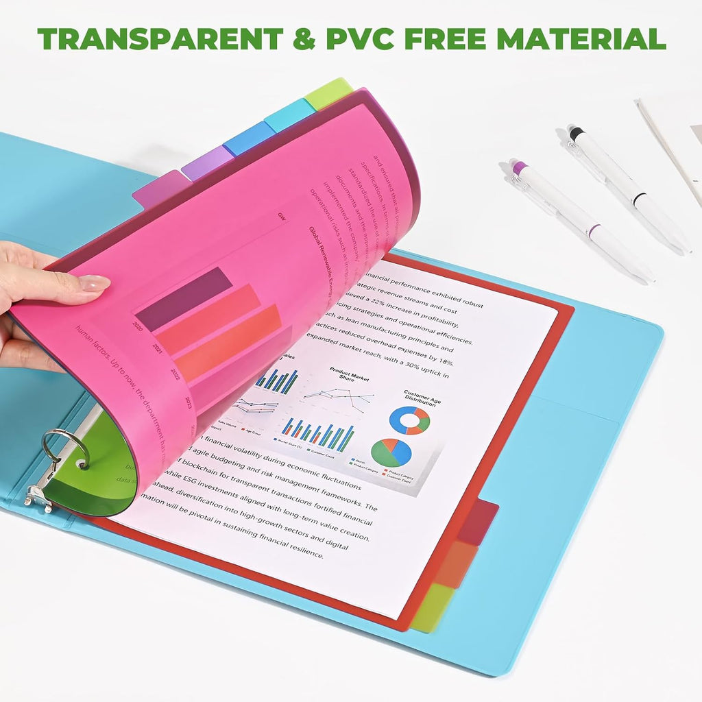 8-Tab Binder Dividers, Plastic (PVC Free) Dividers for 3 Ring Binder, Letter Size, 3-Hole Punched Index Dividers for