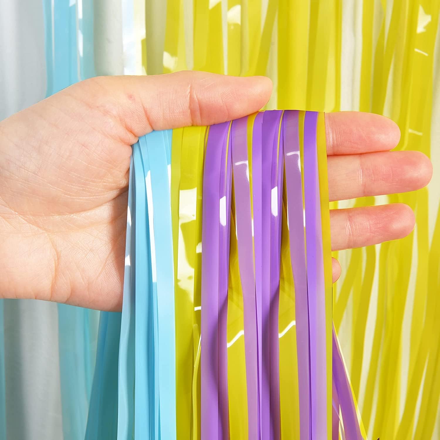 Tinsel Foil Fringe Curtains - 2Pcs 3.2x8.2ft Pastel Colourful Photo Backdrop for Christmas New Years Birthdays Easter