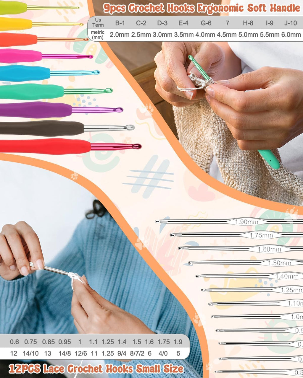 Crochet Kit Beginners Crochet Hook Set with Crochet Yarn,58PCS Portable Crochet Set Ergonomic Crochet Hooks Travel