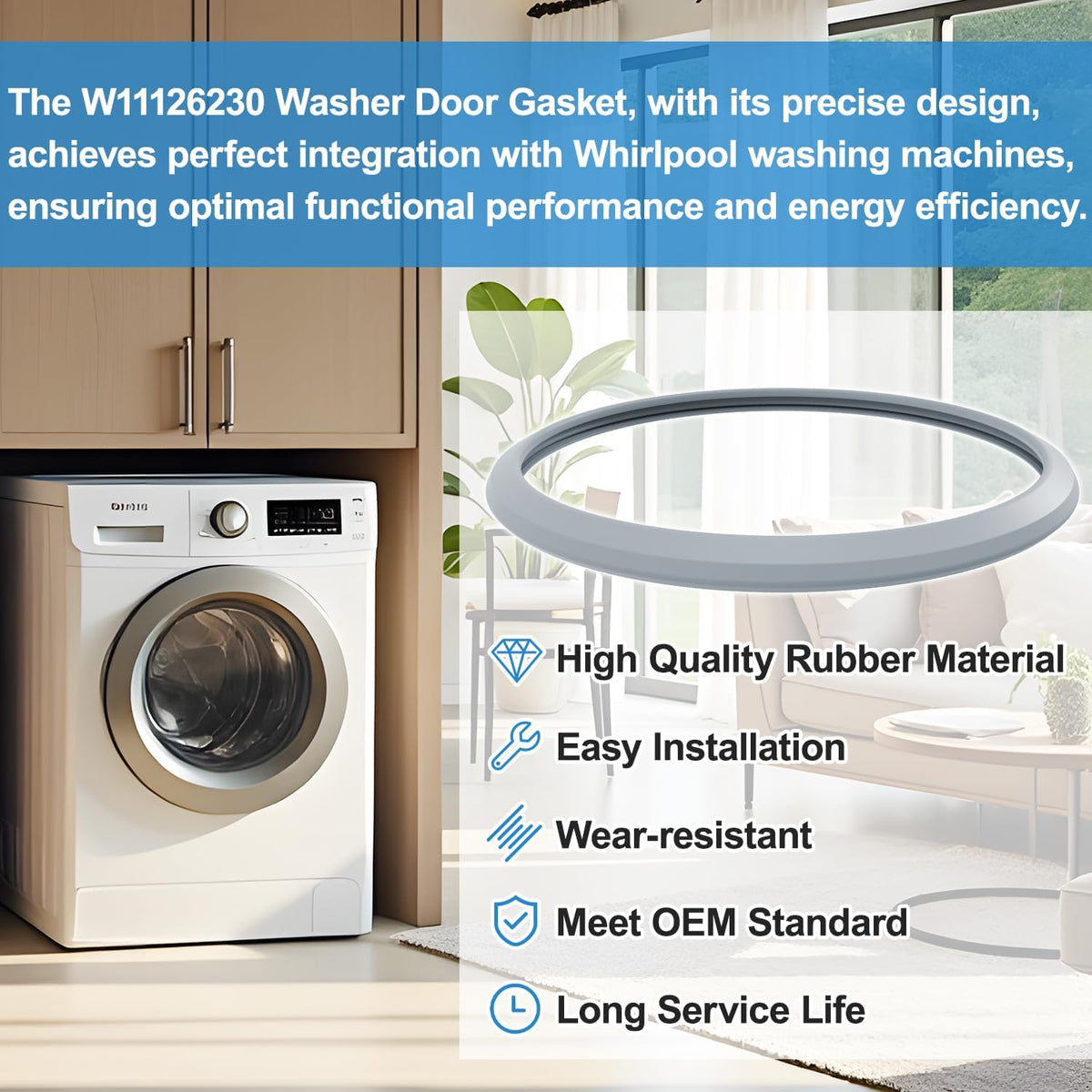 W11126230 Dryer Door Glass Seal Gasket for Whirlpool Door Seal Replacement