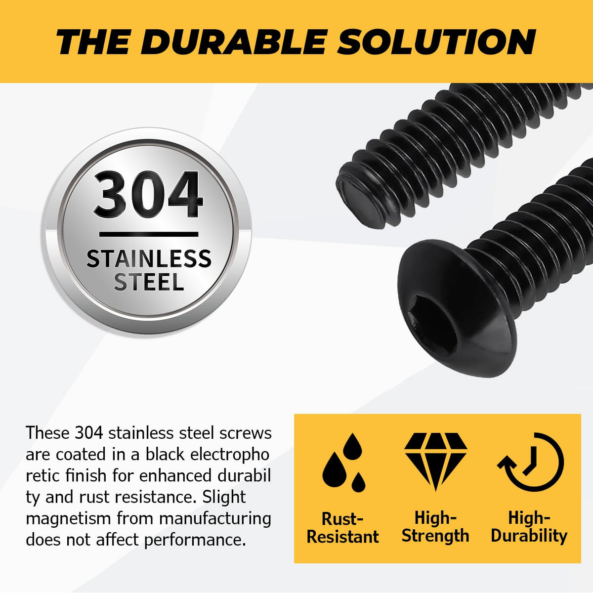 50pk #10-32 x 1-1/2" Black Button Head Hex Socket Cap Screws, 304SS + Key