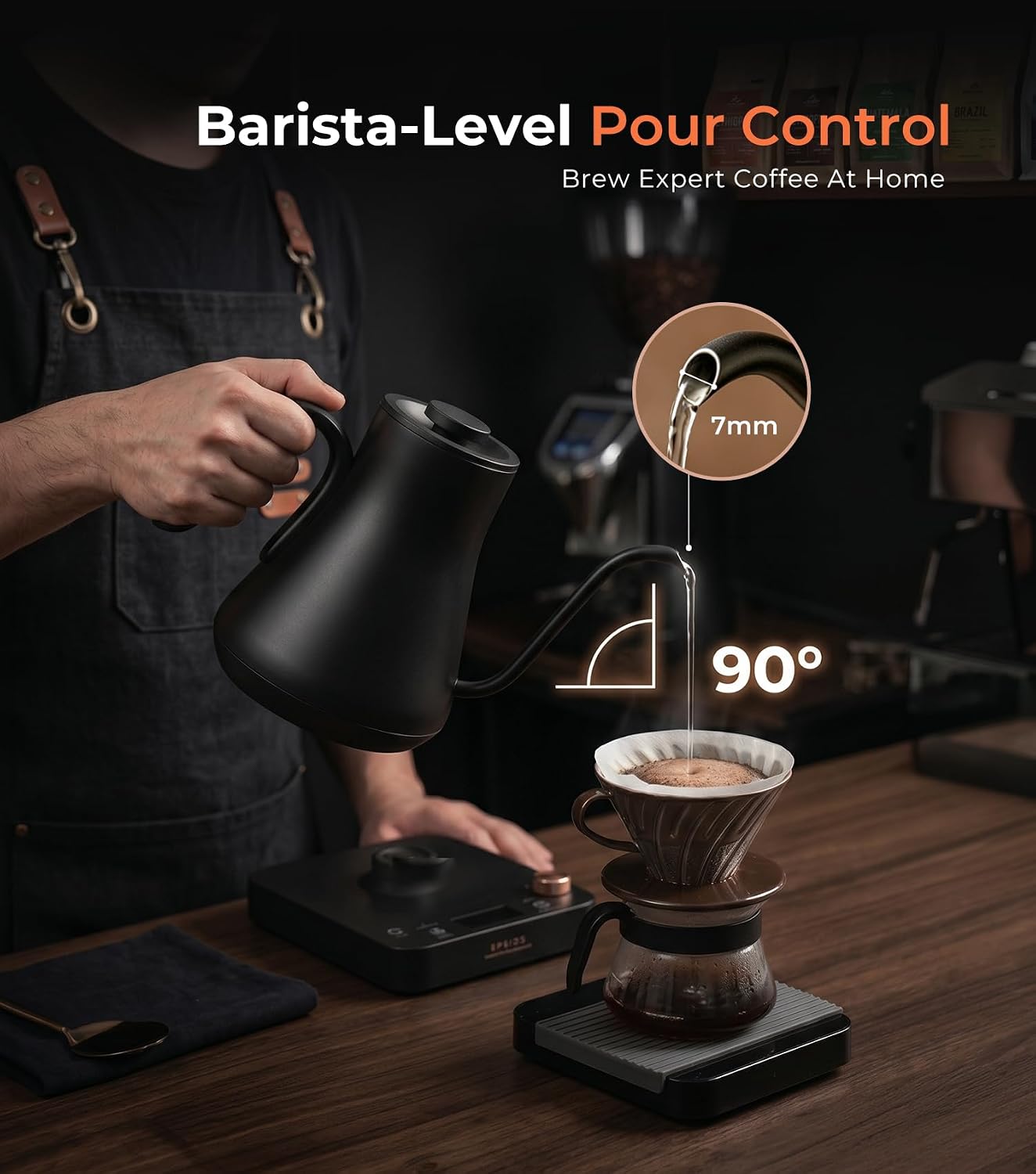 Electric Kettle, Gooseneck Electric Kettle with ±1°F Temperature Control, 1200W Rapid Heating for Pour Over Coffee &