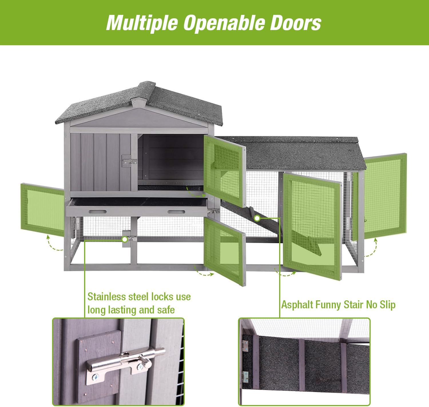 Rabbit Hutch Outdoor No Leak Plastic Tray Bunny Cage Indoor with Large Run Space Extensible Chicken Coop