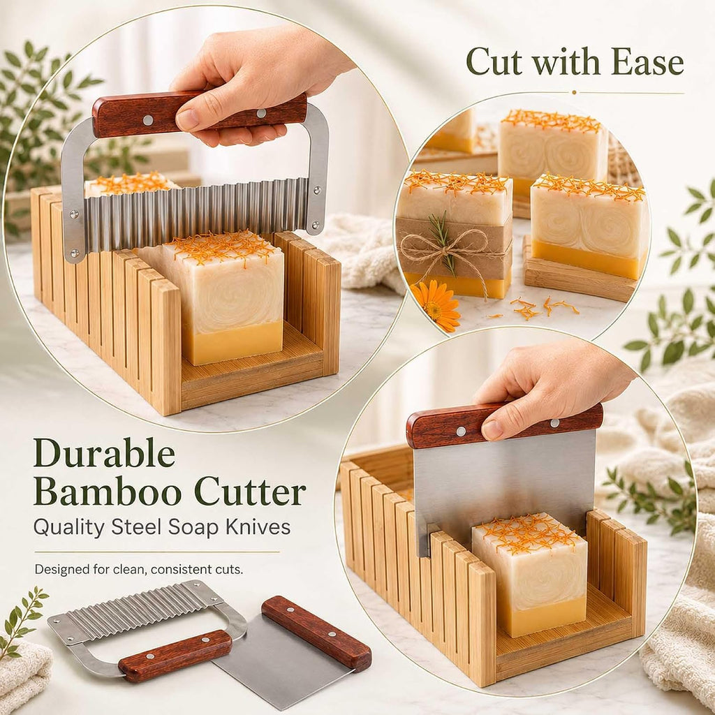 Soap Mold Making Kit with Wooden Cutter Soap Molds Silicone 46oz Purple | Melt and Pour or Cold Process, 50pc Soap
