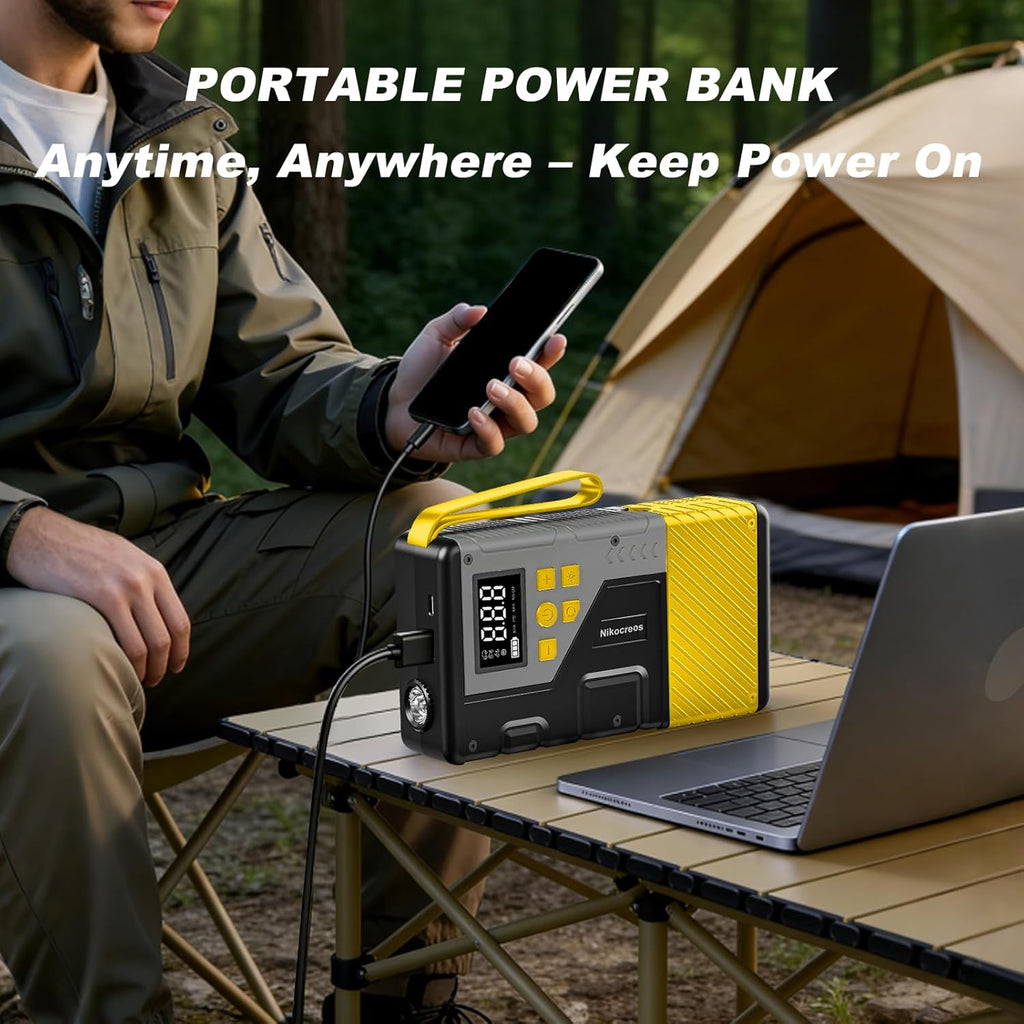 Portable Car Jump Starter with Air Compressor for Emergencies,3000A Peak and 150 PSI Max