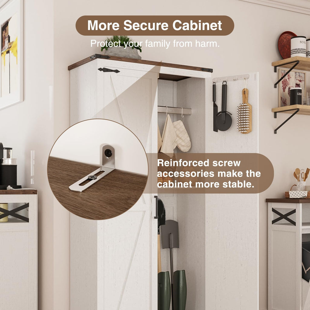 68.9" Broom Closet Storage Cabinet, Large Utility Closet, Antique White