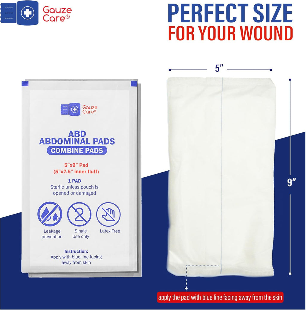 GauzeCare Sterile Abdominal Pads 5x9 inch 20-Pack | Extra Absorbent & Thick, Individually Packed Combine Pads with