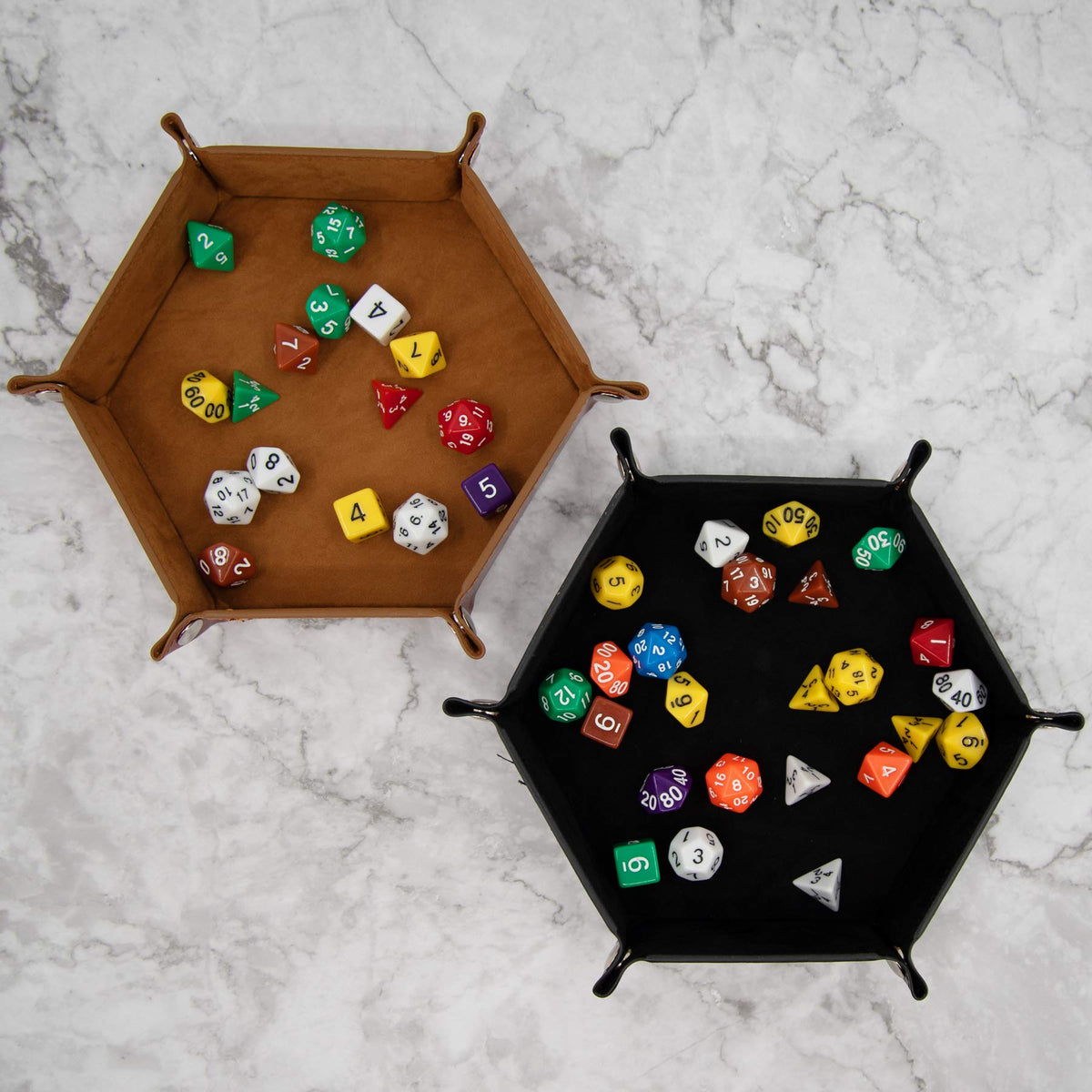 2 Pcs Dice Tray PU Leather Dice Trays Folding Hexagon Dices Holder