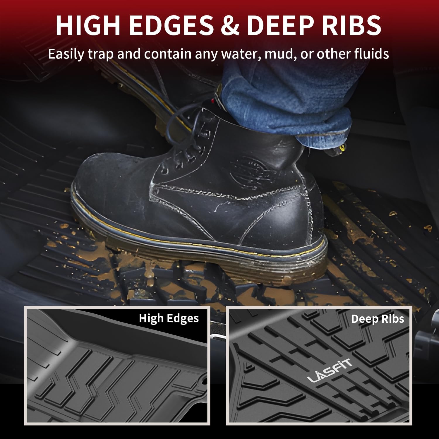 Floor Mats 2013-2018 for Dodge Ram 1500/2500/3500 Crew Cab, 2019-2024 for Dodge Ram 1500 Classic Crew Cab 4 Full Size