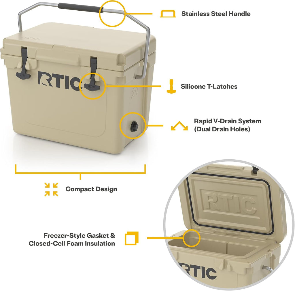 20 QT Ultra-Tough Hard Cooler | Portable Hard Ice Chest Box for Beach, Drinks, Camping, Picnic, Fishing, Boat and