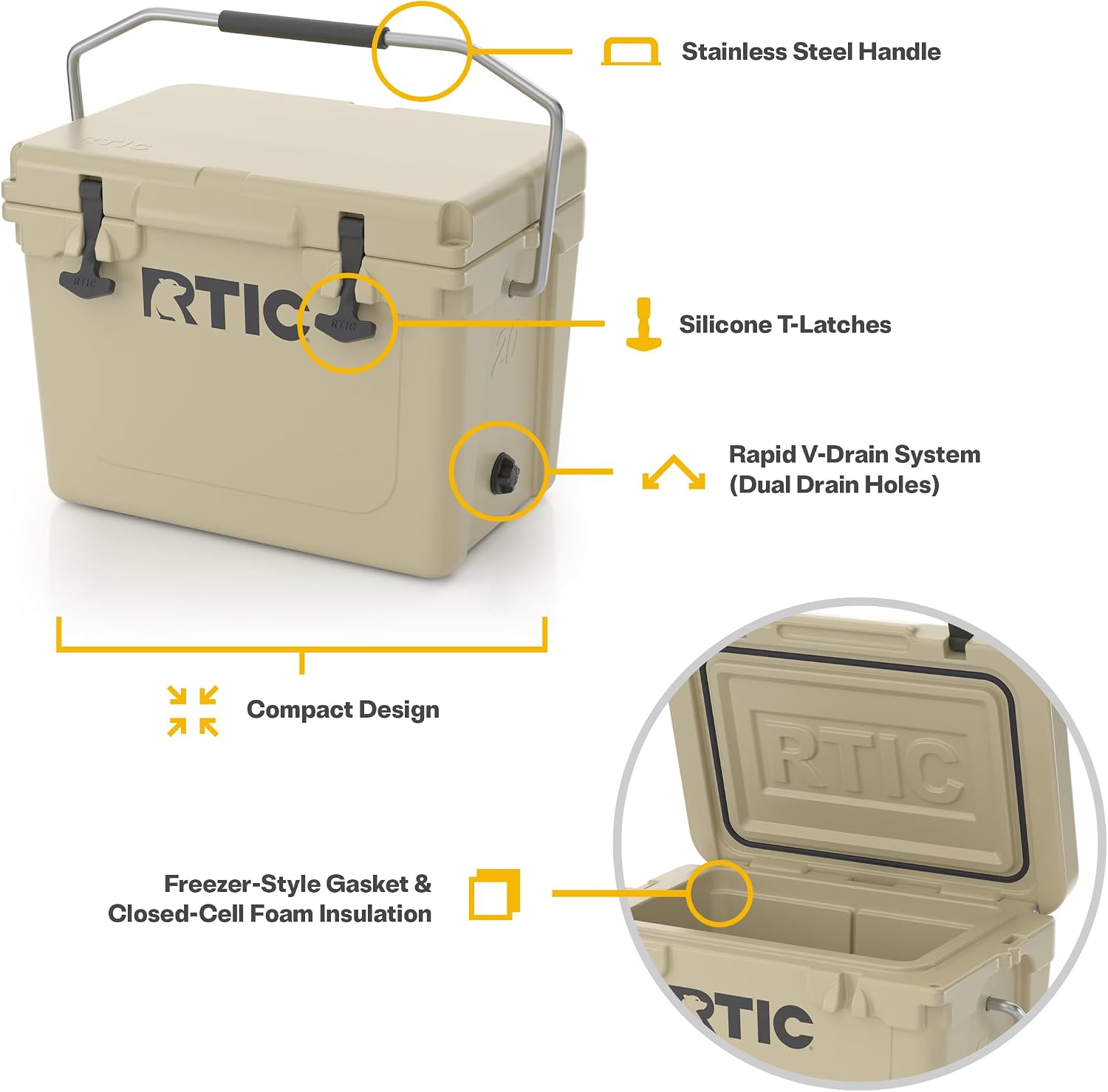 20 QT Ultra-Tough Hard Cooler | Portable Hard Ice Chest Box for Beach, Drinks, Camping, Picnic, Fishing, Boat and