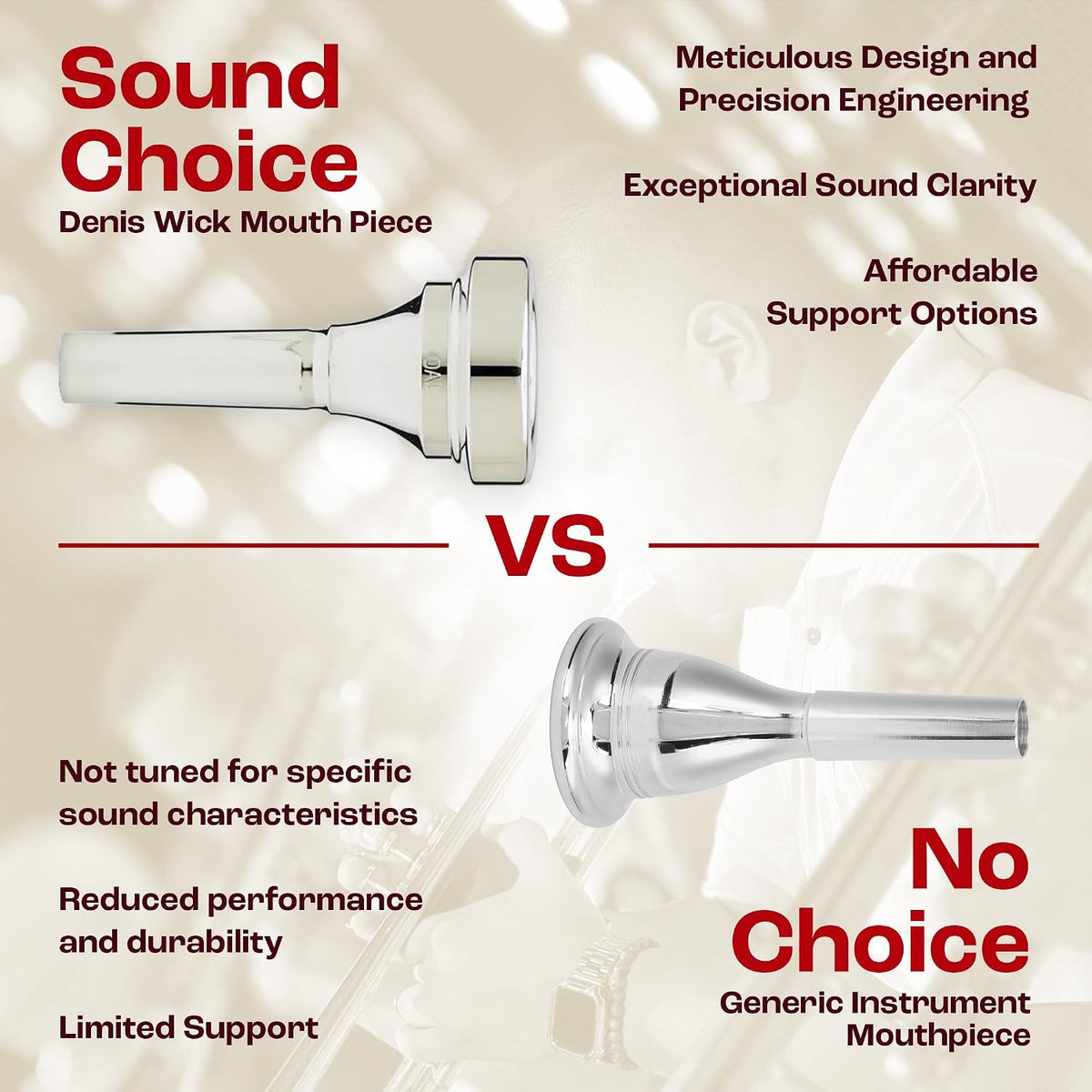 Classic Trombone Mouthpiece Silver Plated, 5880-4.5AL - Barrel Backbore for Balanced Airflow & Tone - Large Shank