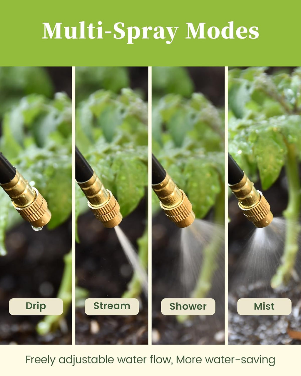 50FT Drip Irrigation System, Garden Watering Kit with 15pcs 360°Adjustable Copper Nozzles, Automatic Atomizing