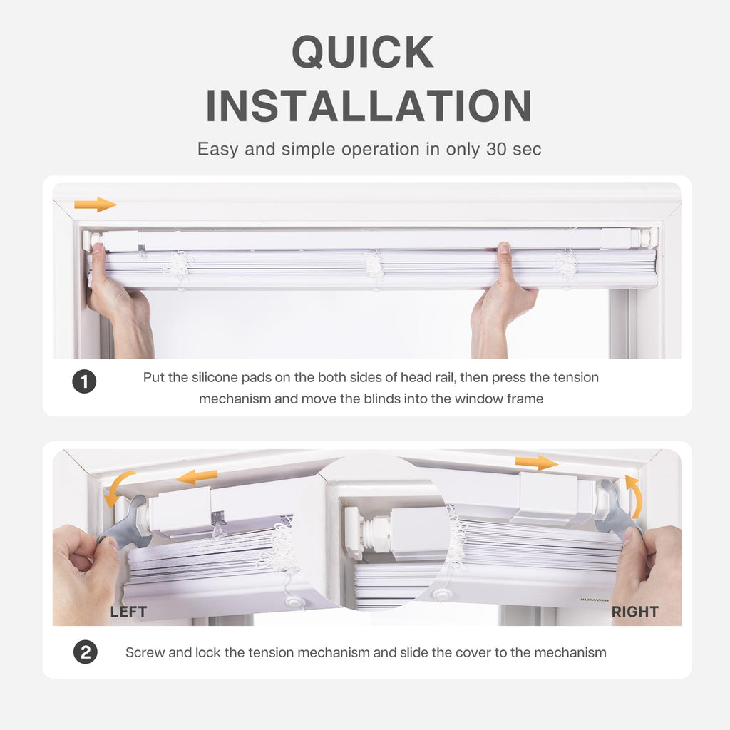 No Drill 1" Vinyl Mini Blinds, 47" W x 64" H, White