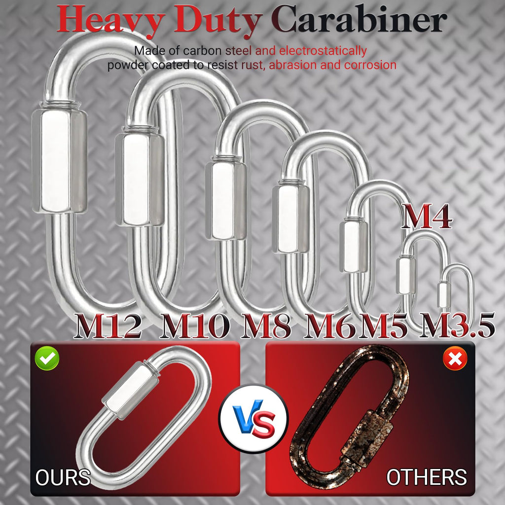 1.95IN Quick Link,Heavy Duty Locking Carabiner (12PCS,Silver)