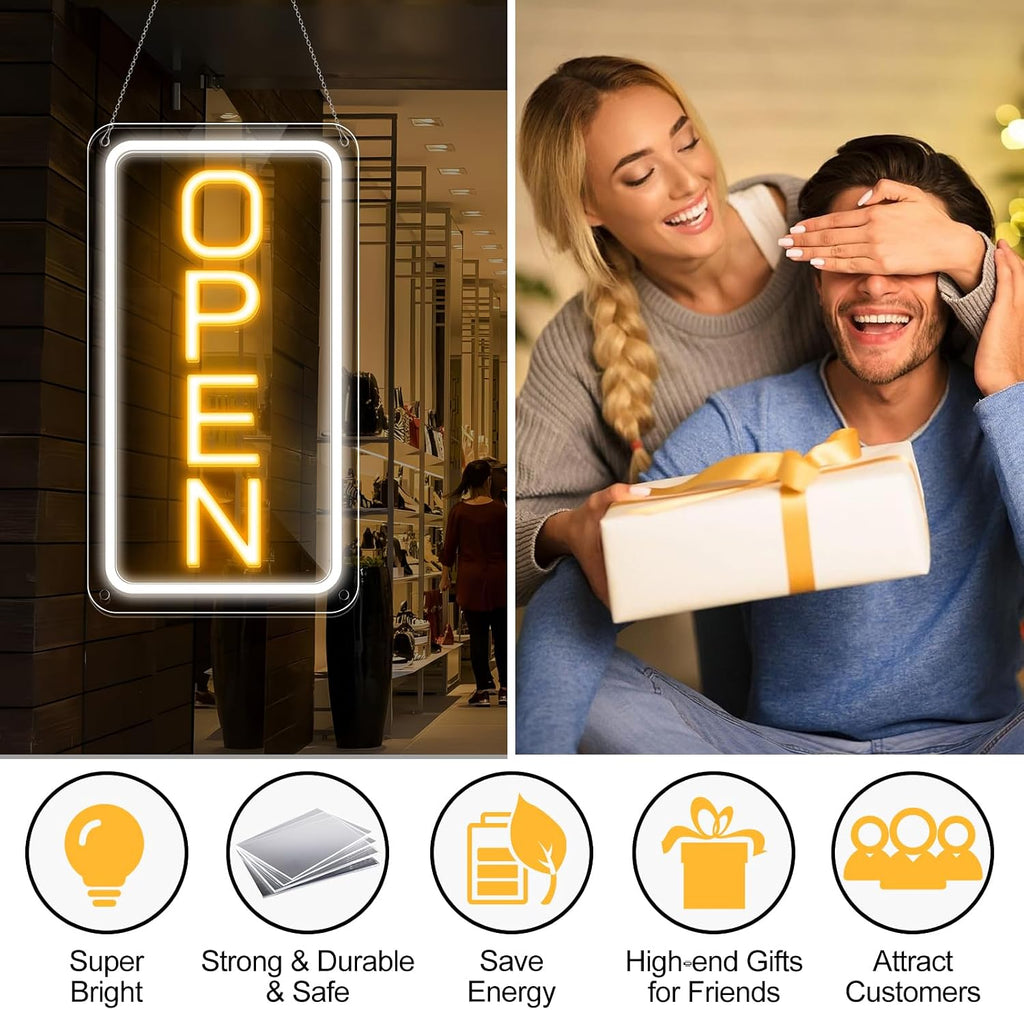 16"x 9" Super Bright Open Sign, Adjustable Brightness Neon Open Signs for Business Window, Powered by USB with