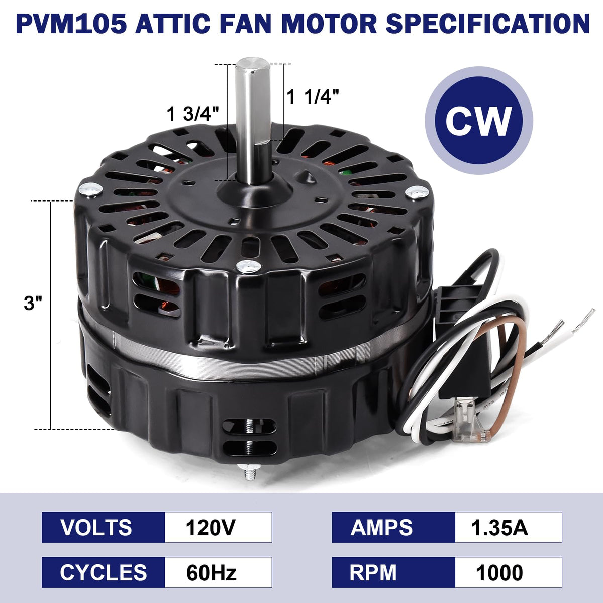 Hiorucet Attic Fan Motor Ventilator PVM105 Replacement Motor Compatible with for EGV5, ERV4, ERV5, PR-1, PR-2, PG1, and PG2 Series for Broan Nutone Attic Fans