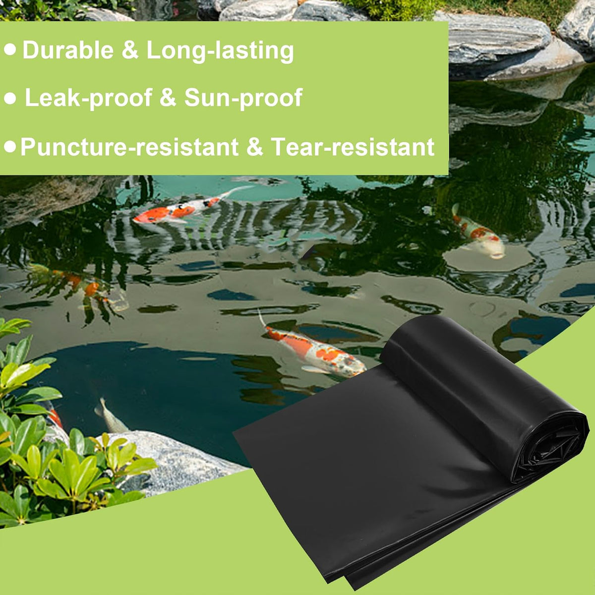 10 x 10 FT Pond Liner, 20 Mil HDPE Pond Liners for Outdoor Ponds